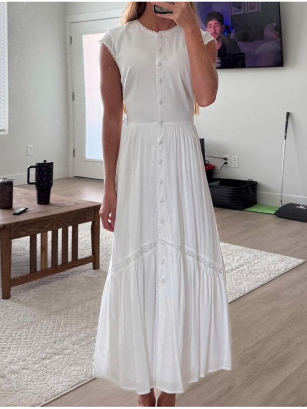 Reformation White Cotton Rishi Button Front Midi Dress, Size 2
